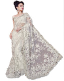 WHITE  EMBROIDERED SARI