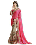 PEACH AND GOLD  EMBROIDERED SARI