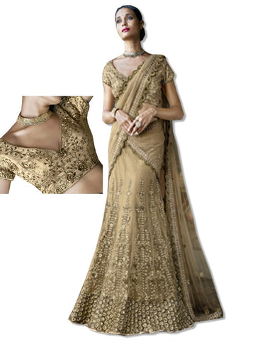 BEIGE AND FUSCHIA  EMBROIDERED SARI