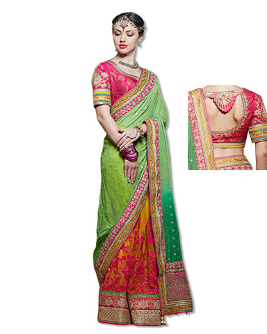 GREEN  EMBROIDERED SARI
