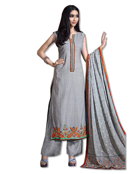 GEORGETTE EMBROIDERED GREY SUIT