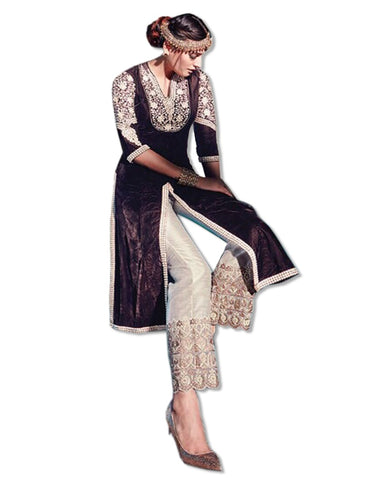 VELVET EMBROIDERED BROWN SUIT