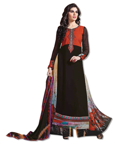 GEORGETTE EMBROIDERED BROWN  SUIT