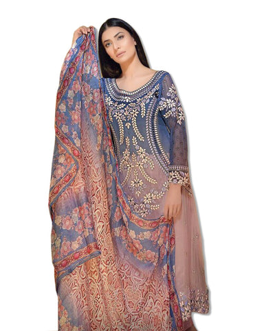 GEORGETTE EMBROIDERED PEACH SUIT