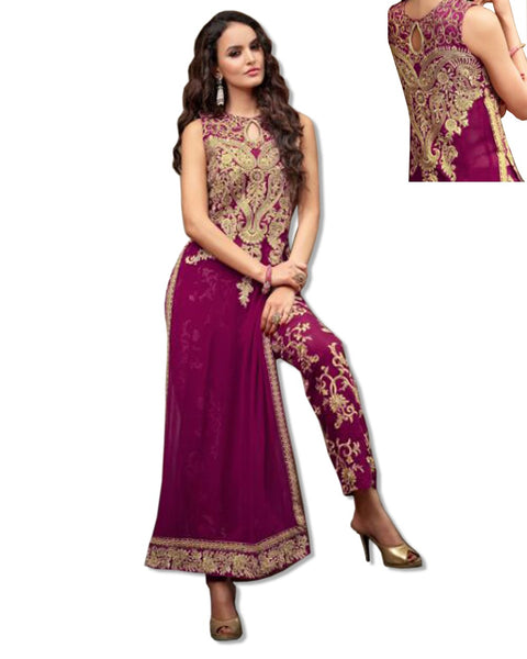 GEORGETTE EMBROIDERED BEET RED SUIT