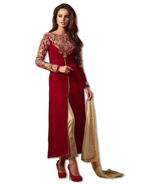 VELVET EMBROIDERED RED SUIT