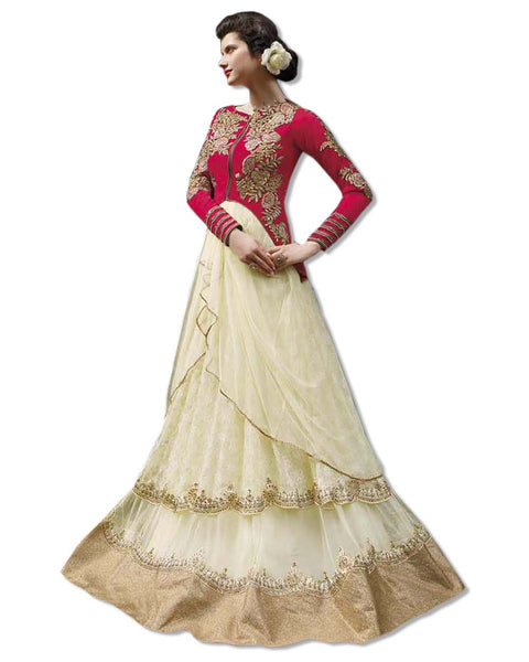 GEORGETTE EMBROIDERED FLOOR LENGTH GOLD RED DRESS