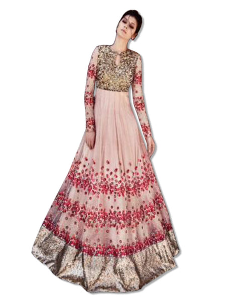 GEORGETTE EMBROIDERED FLOOR LENGTH PEACH DRESS