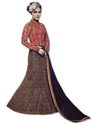 GEORGETTE EMBROIDERED FLOOR LENGTH RED BLUE DRESS