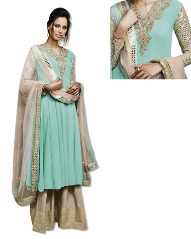 GEORGETTE EMBROIDERED SEA BLUE SUIT
