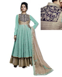 GEORGETTE EMBROIDERED FLOOR LENGTH SEA GREEN DRESS
