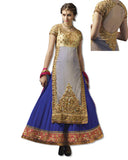 COBALT BLUE AND SKY BLUE GEORGETTE EMBROIDERED LAHENGA SUIT