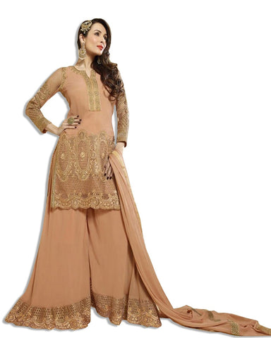 PEACH GEORGETTE EMBROIDERED ANARKALI SUIT