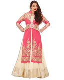 PEACH AND BEIGE NET EMBROIDERED LAHENGA SUIT