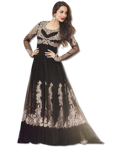 BLACK GEIRGETTE EMBROIDERED FLOOR LENGTH DRESS