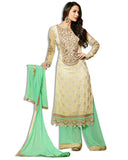 BEIGE AND SKY GREEN GEORGETTE EMBROIDERED LAWN SUIT