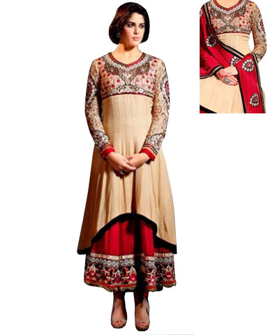 BEIGE RED GEORGETTE ANARKALI DRESS