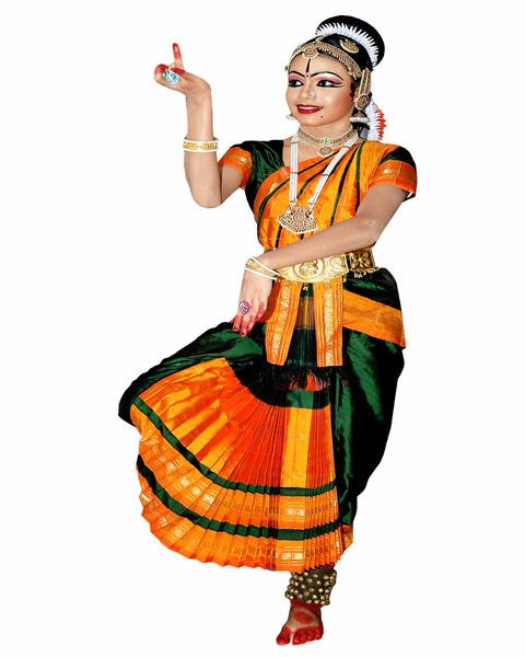 Bharatnatyam Dark Green golden border Dance Costume