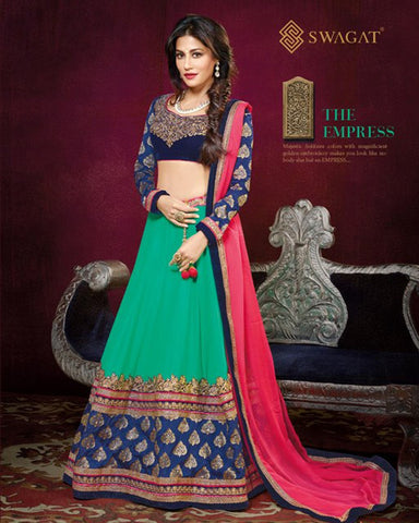 Green Blue Designer Lahenga