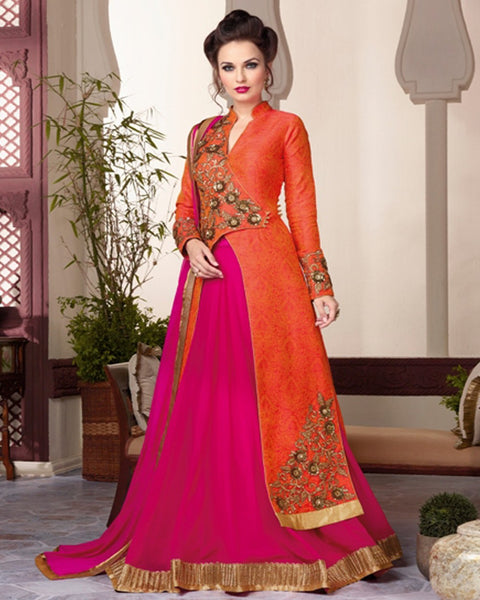 Orange Pink Lahenga Style Dress