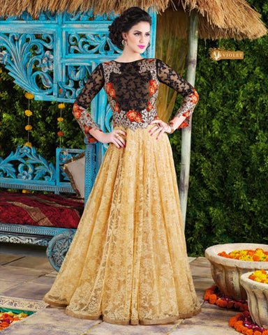 Light Yellow Designer Net Gown