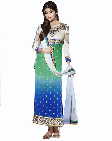 Shilpa Shetty Blue and Green Designer Salwar Kameez