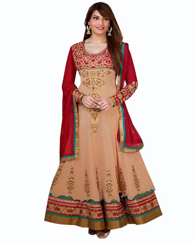 BIPASHA BASU CREAM & MAROON ANARKALI SALWAR SUIT