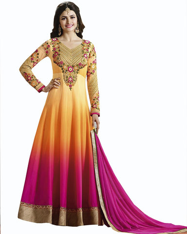 Orange and Pink Georgette Designer Gawn