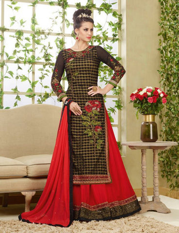 Brown & Red Designer Gown