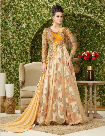 Yellow & Cream Designer Gown