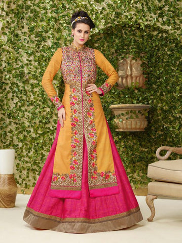 Yellow & Pink Designer Gown