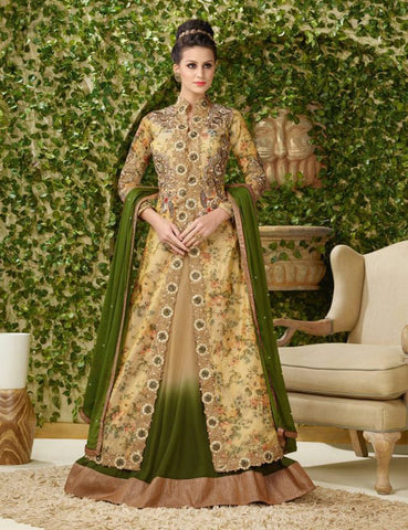 Green & Yellow Designer Gown