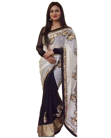 Divyanka White & Black Designer Saree