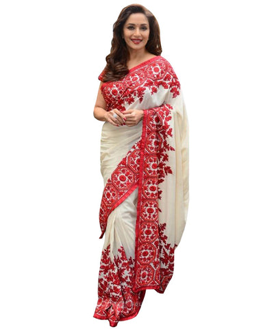 Madhuri White Rose Designer Saree