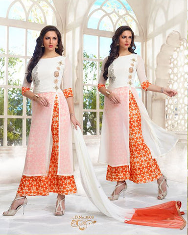 Nazakat White Orange designer  Suit