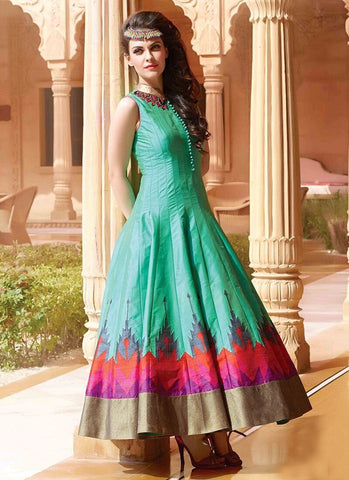 Marvellous Green Silk Partywear Anarkali Suit