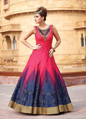Stunning Pink Raw Silk Partywear Anarkali Suit