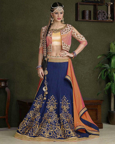 Designer Pink Blue Lahenga