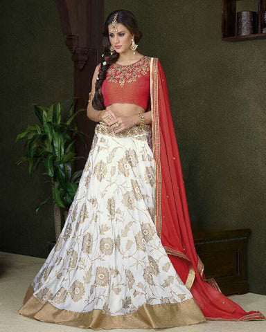 Designer Pink White Lahenga