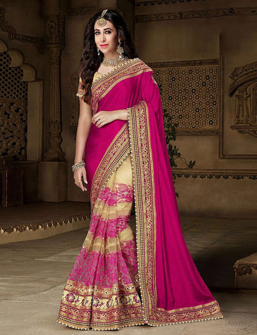 Karishma Kapoor Satin Party Wear Saree In Magenta Colour