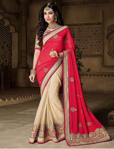 Karishma Kapoor In Red & Beige Georgette Saree