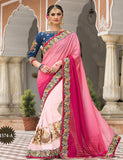 Sahaded Pink embroidered cut work saree