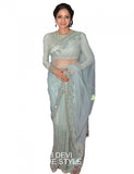 Sridevi Sky Blue Net Saree With Raw Silk Blouse