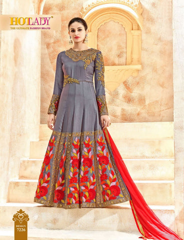 Party Wear Gray Cotton Silk Salwar Suit