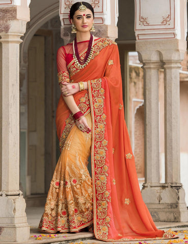 Light Orange N Orange Half N Half Saree