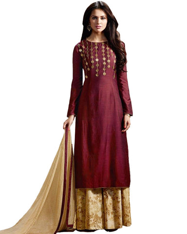 Maroon Designer Palazzo Suit