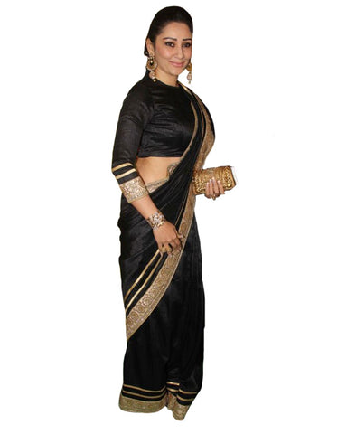 Bollywood Black Golden Silk Saree.