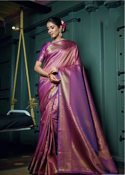 Dark Golden Color Pure Kanjeevaram Silk Saree with Pure Gold Zari Work -  Saree & Stitched Designer Blouse | Golden color, Pure products, Zari