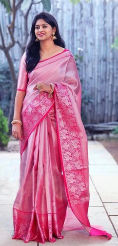 Charming Pink Color Soft Silk Saree and Blouse for Special Occasion