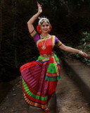 Charming Red, Purple and Light Green Color Kuchipudi Sunpleat Costume